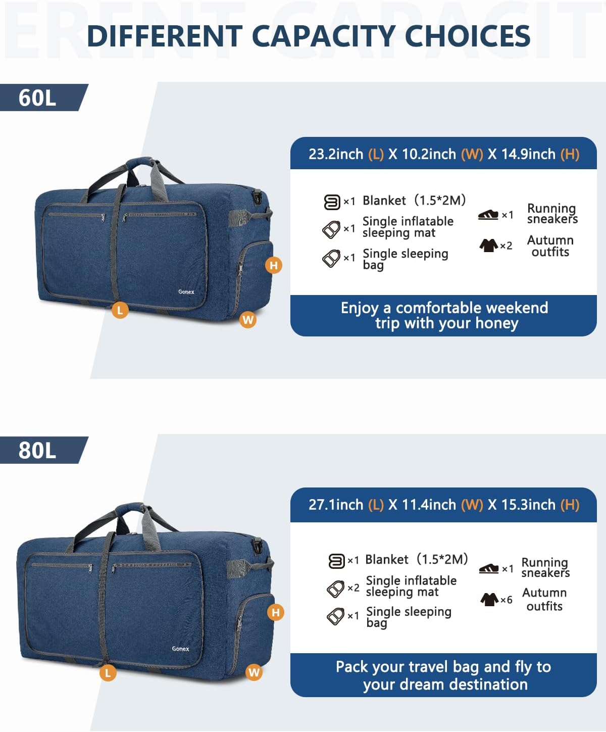Large Foldable Travel Duffle Bag with Shoes Compartment, Packable Lightweight Water Repellent Duffel Bag for Camping Gym Weekender Bag