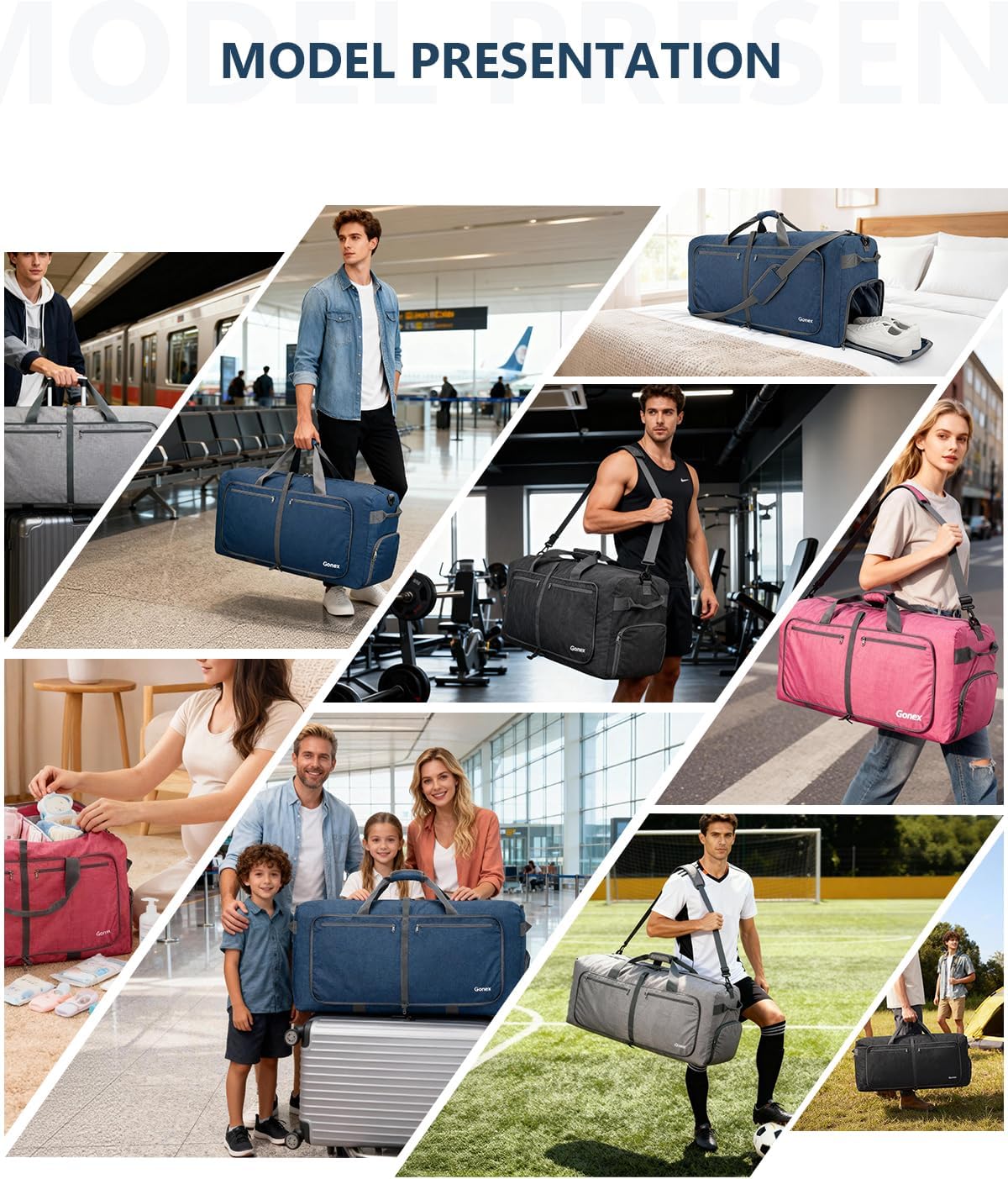 Large Foldable Travel Duffle Bag with Shoes Compartment, Packable Lightweight Water Repellent Duffel Bag for Camping Gym Weekender Bag