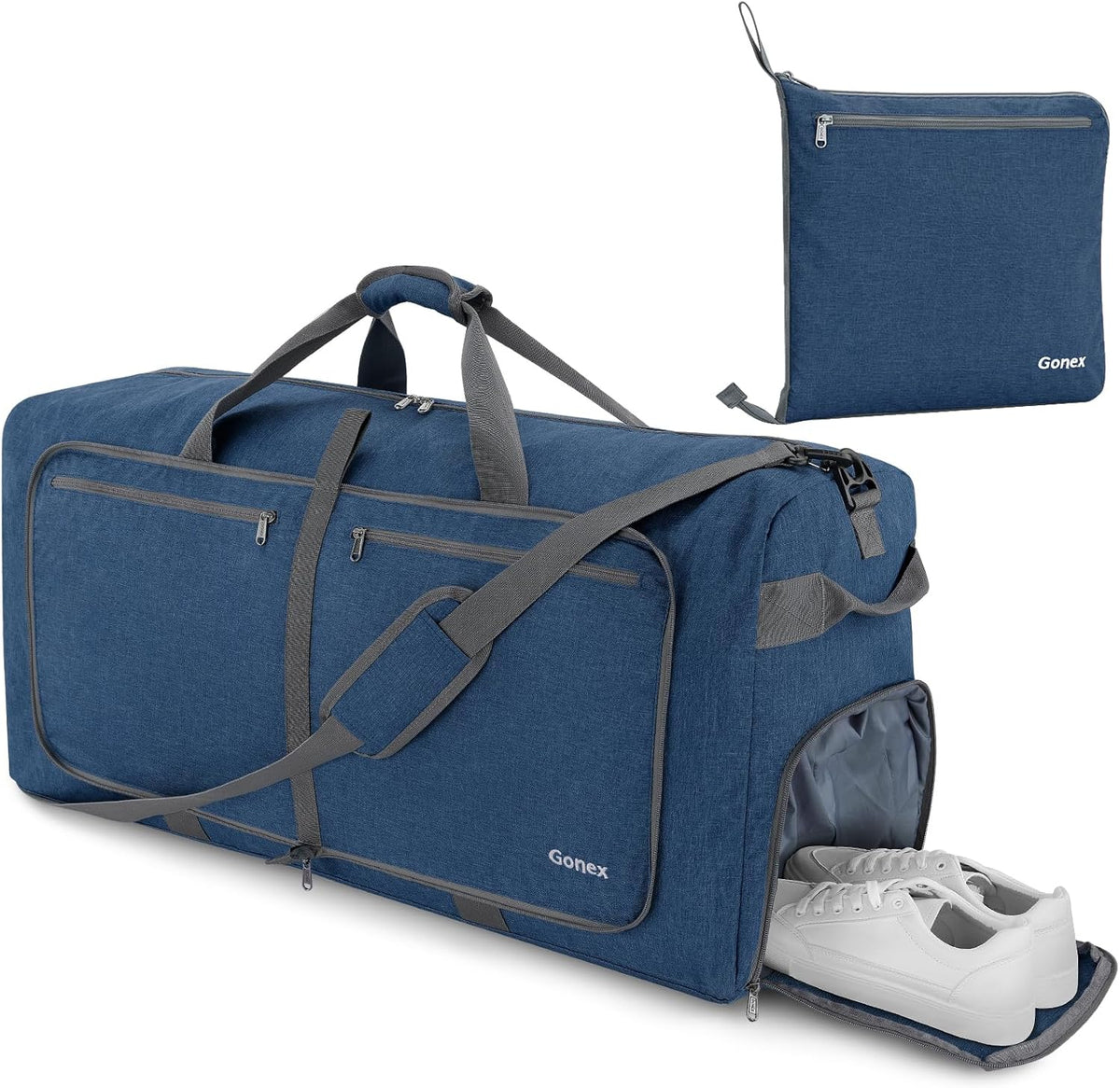 Large Foldable Travel Duffle Bag with Shoes Compartment, Packable Lightweight Water Repellent Duffel Bag for Camping Gym Weekender Bag