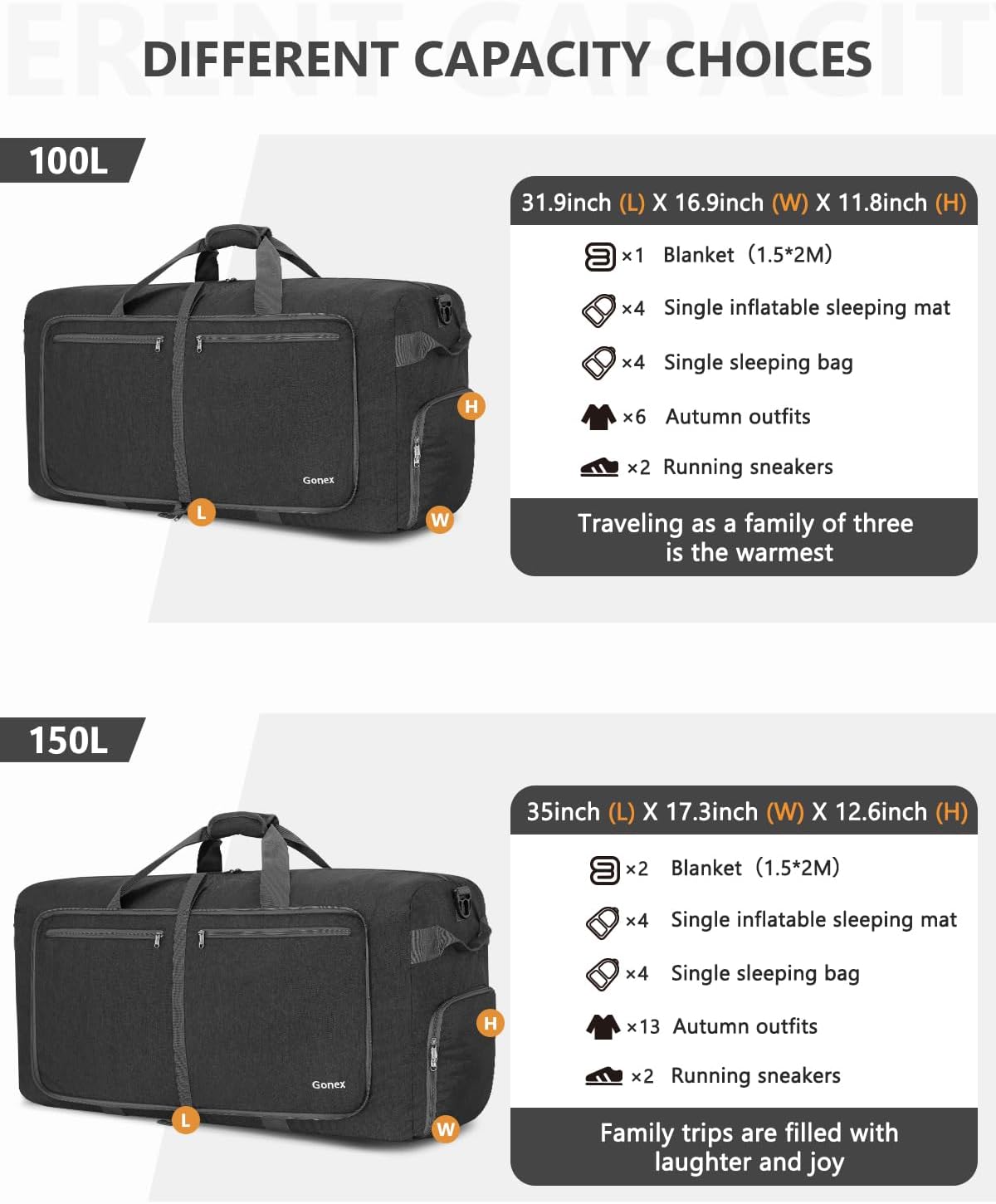 Large Foldable Travel Duffle Bag with Shoes Compartment, Packable Lightweight Water Repellent Duffel Bag for Camping Gym Weekender Bag