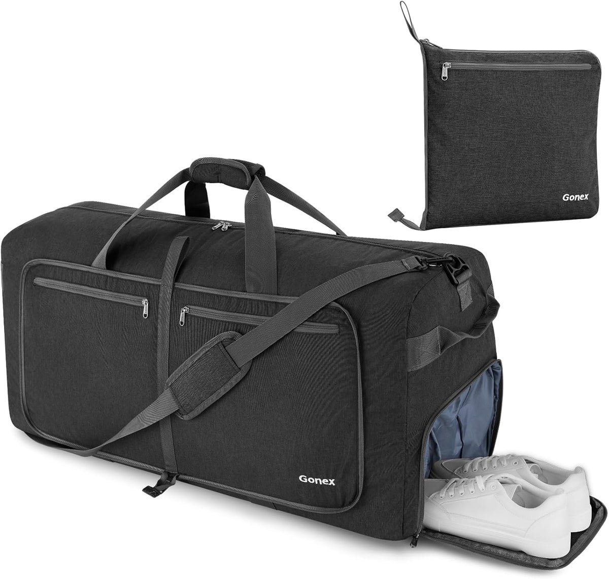Large Foldable Travel Duffle Bag with Shoes Compartment, Packable Lightweight Water Repellent Duffel Bag for Camping Gym Weekender Bag