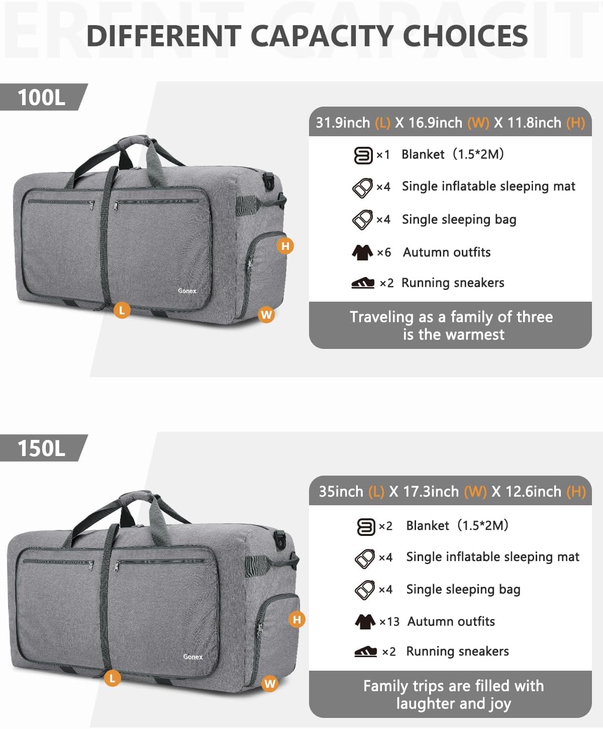 Large Foldable Travel Duffle Bag with Shoes Compartment, Packable Lightweight Water Repellent Duffel Bag for Camping Gym Weekender Bag