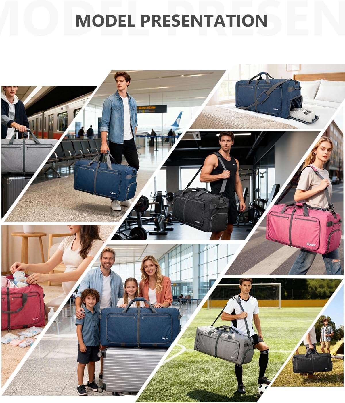 Large Foldable Travel Duffle Bag with Shoes Compartment, Packable Lightweight Water Repellent Duffel Bag for Camping Gym Weekender Bag