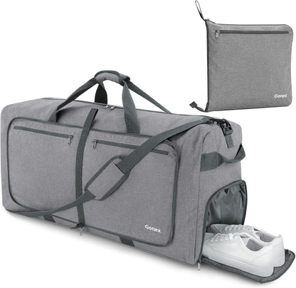 Large Foldable Travel Duffle Bag with Shoes Compartment, Packable Lightweight Water Repellent Duffel Bag for Camping Gym Weekender Bag