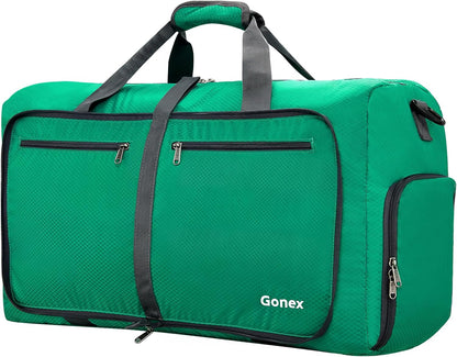 Large Foldable Travel Duffle Bag with Shoes Compartment, Packable Lightweight Water Repellent Duffel Bag for Camping Gym Weekender Bag