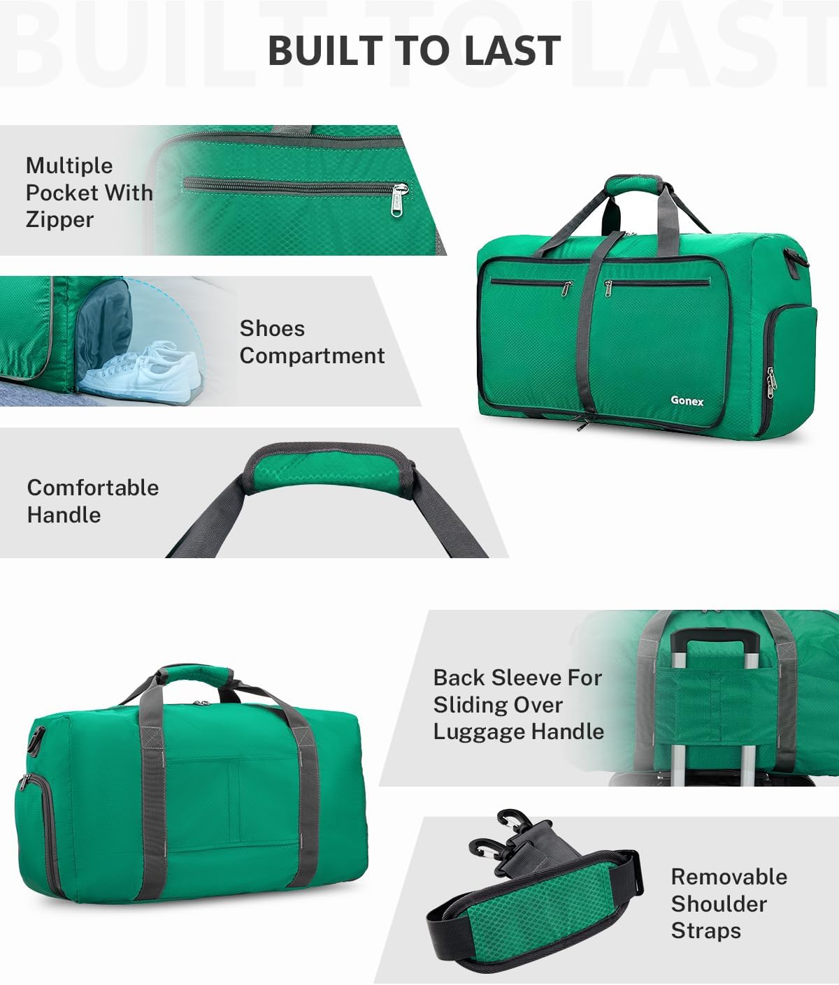 Large Foldable Travel Duffle Bag with Shoes Compartment, Packable Lightweight Water Repellent Duffel Bag for Camping Gym Weekender Bag