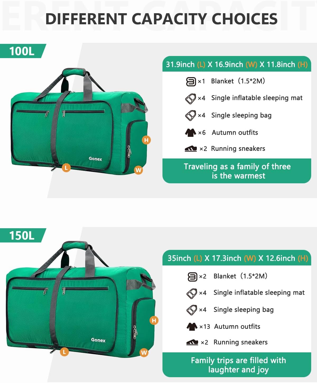 Large Foldable Travel Duffle Bag with Shoes Compartment, Packable Lightweight Water Repellent Duffel Bag for Camping Gym Weekender Bag