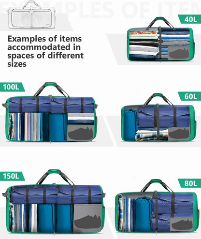 Large Foldable Travel Duffle Bag with Shoes Compartment, Packable Lightweight Water Repellent Duffel Bag for Camping Gym Weekender Bag