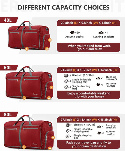 Large Foldable Travel Duffle Bag with Shoes Compartment, Packable Lightweight Water Repellent Duffel Bag for Camping Gym Weekender Bag