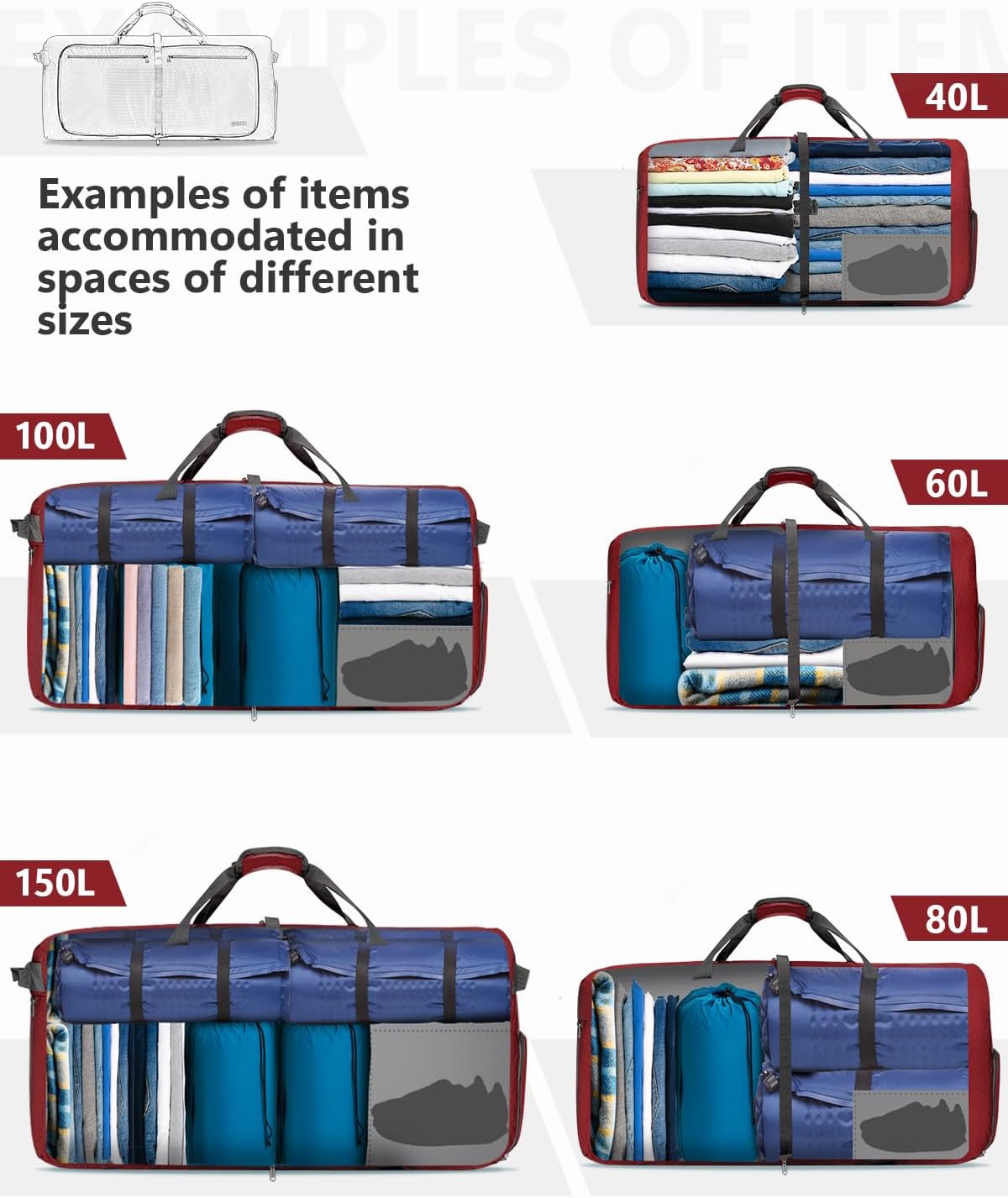 Large Foldable Travel Duffle Bag with Shoes Compartment, Packable Lightweight Water Repellent Duffel Bag for Camping Gym Weekender Bag