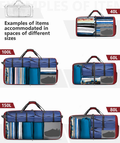 Large Foldable Travel Duffle Bag with Shoes Compartment, Packable Lightweight Water Repellent Duffel Bag for Camping Gym Weekender Bag