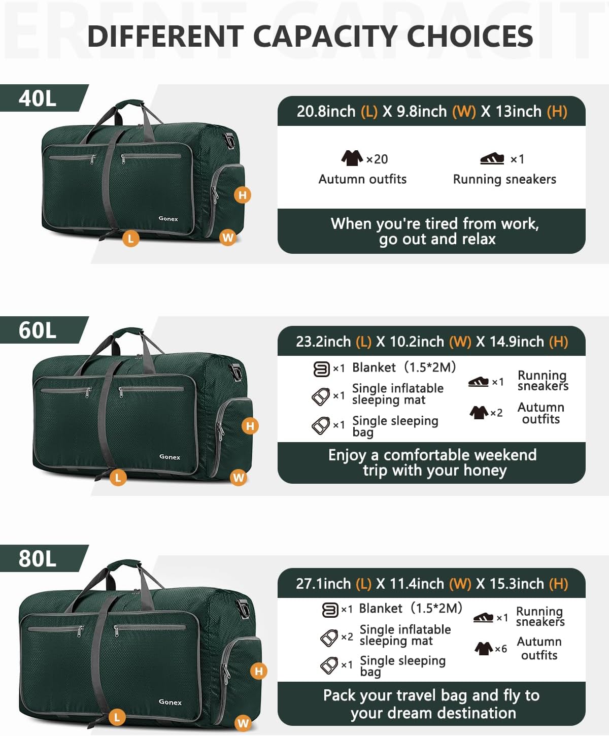 Large Foldable Travel Duffle Bag with Shoes Compartment, Packable Lightweight Water Repellent Duffel Bag for Camping Gym Weekender Bag