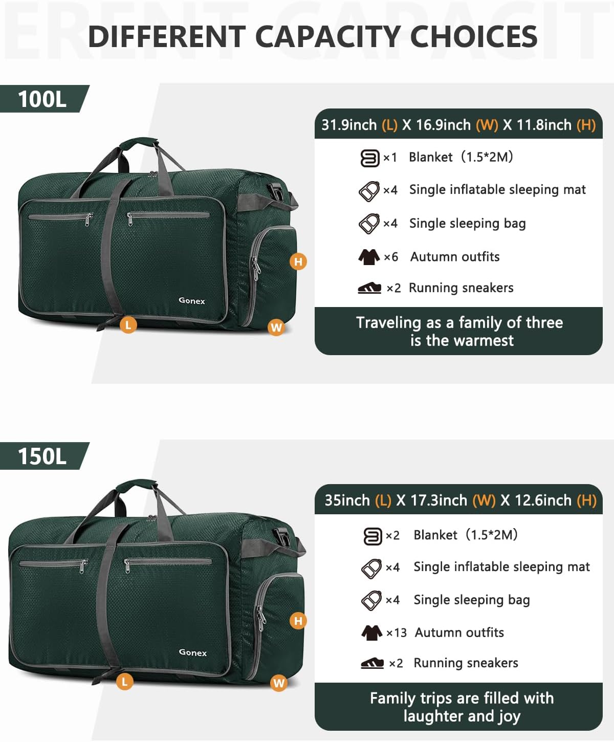 Large Foldable Travel Duffle Bag with Shoes Compartment, Packable Lightweight Water Repellent Duffel Bag for Camping Gym Weekender Bag