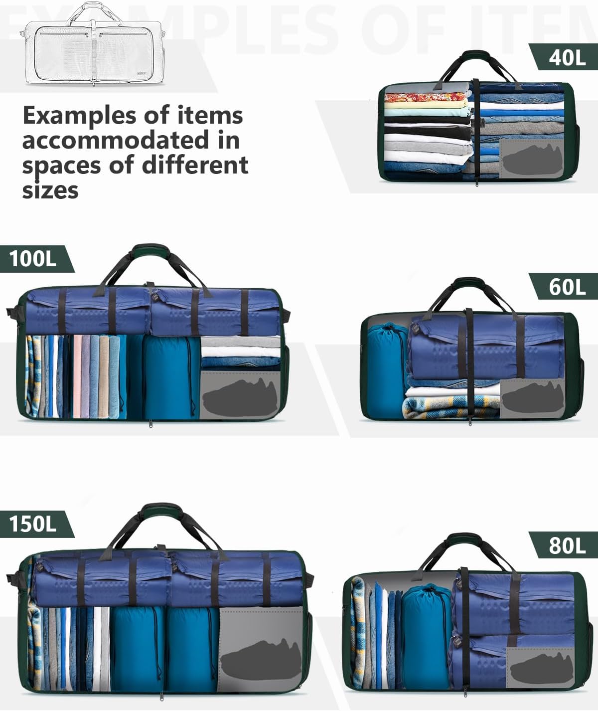 Large Foldable Travel Duffle Bag with Shoes Compartment, Packable Lightweight Water Repellent Duffel Bag for Camping Gym Weekender Bag
