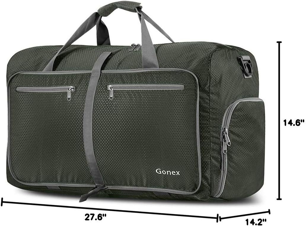 Large Foldable Travel Duffle Bag with Shoes Compartment, Packable Lightweight Water Repellent Duffel Bag for Camping Gym Weekender Bag