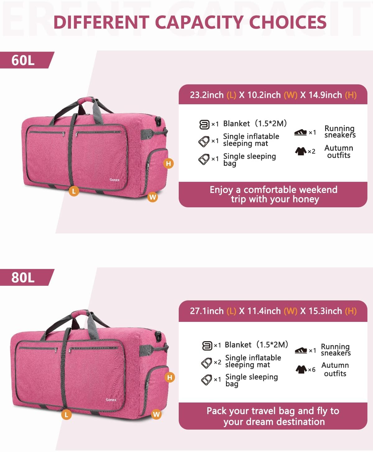 Large Foldable Travel Duffle Bag with Shoes Compartment, Packable Lightweight Water Repellent Duffel Bag for Camping Gym Weekender Bag