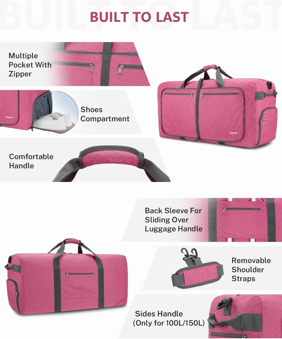 Large Foldable Travel Duffle Bag with Shoes Compartment, Packable Lightweight Water Repellent Duffel Bag for Camping Gym Weekender Bag