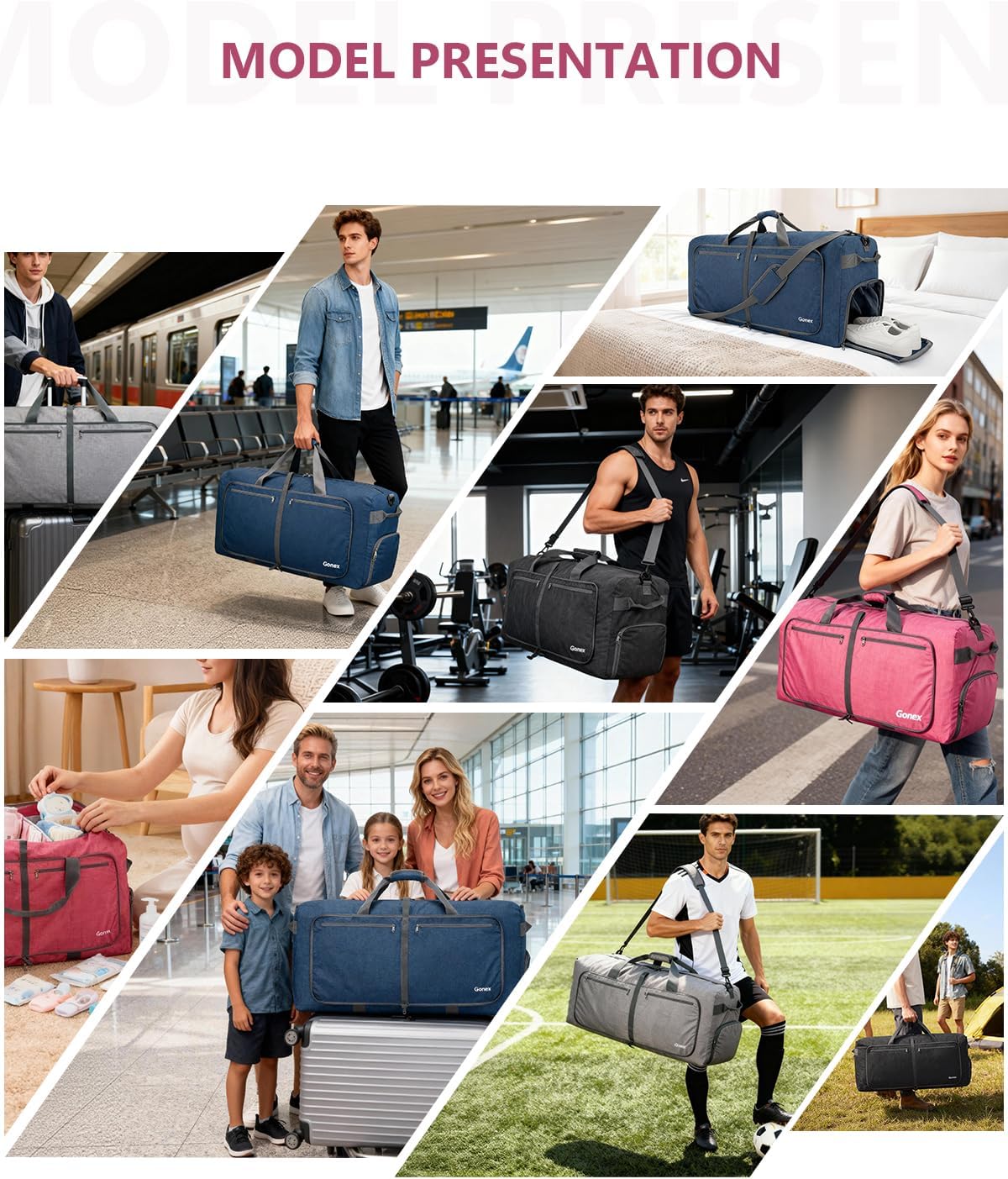 Large Foldable Travel Duffle Bag with Shoes Compartment, Packable Lightweight Water Repellent Duffel Bag for Camping Gym Weekender Bag