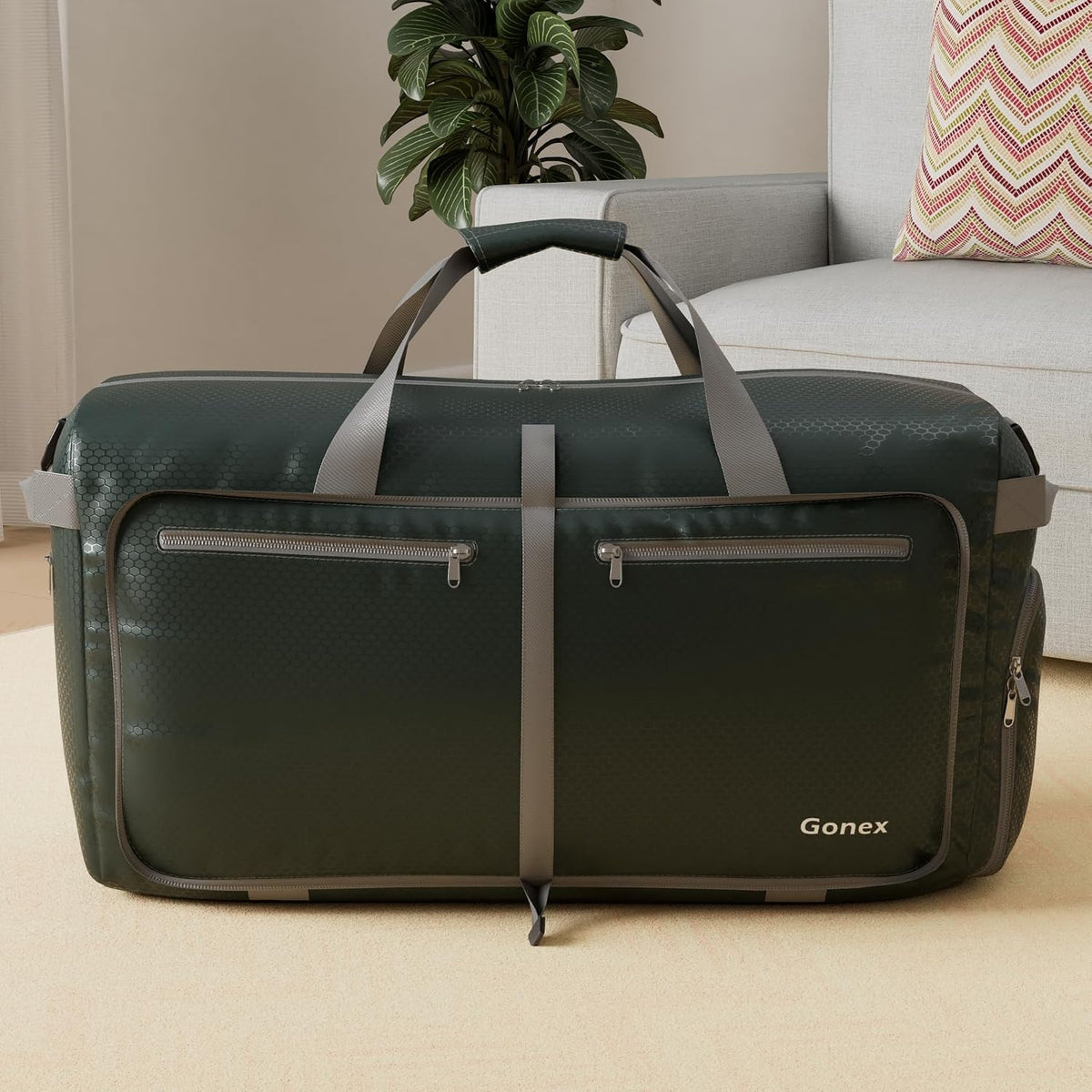 Large Foldable Travel Duffle Bag with Shoes Compartment, Packable Lightweight Water Repellent Duffel Bag for Camping Gym Weekender Bag