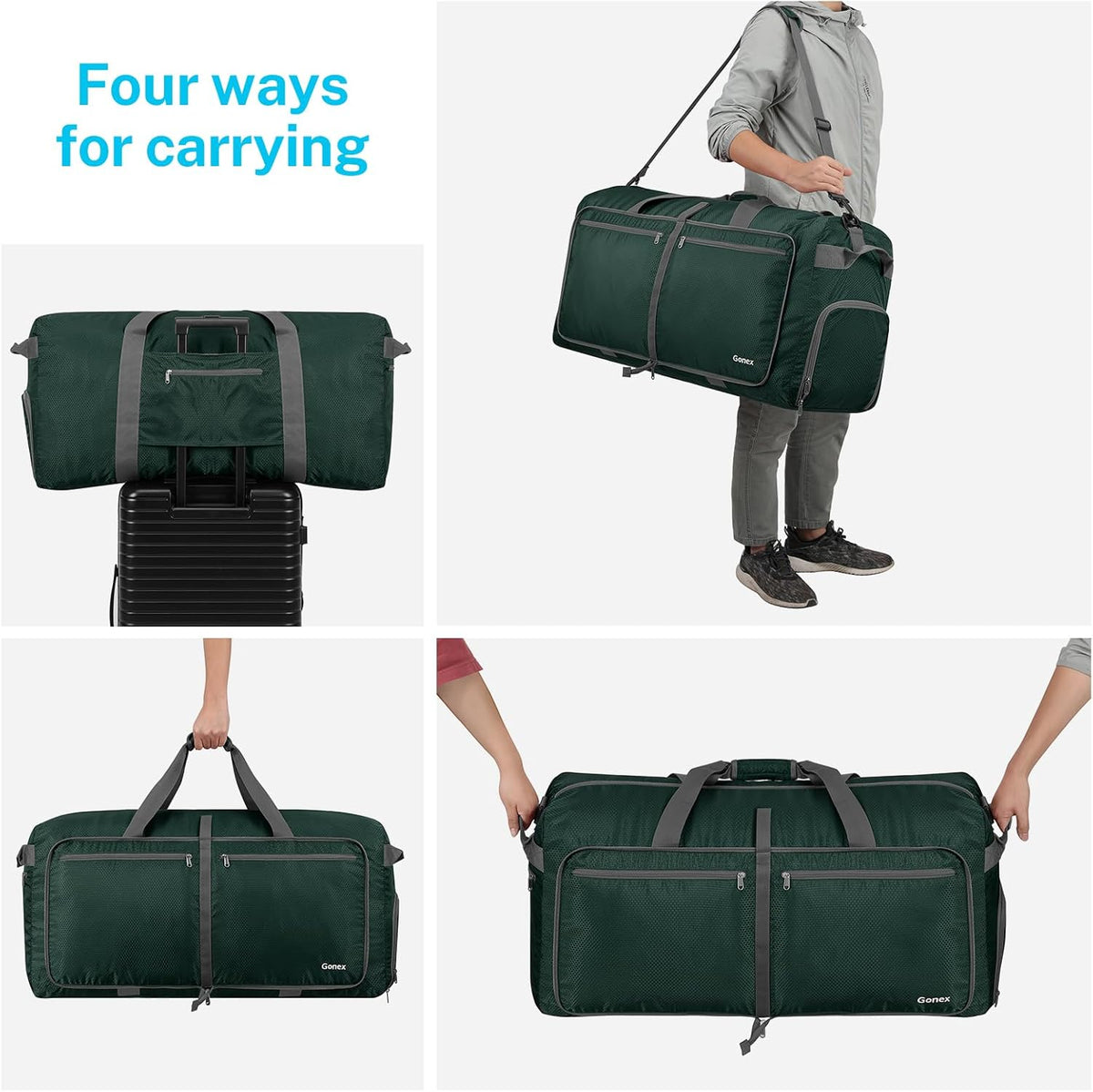 Large Foldable Travel Duffle Bag with Shoes Compartment, Packable Lightweight Water Repellent Duffel Bag for Camping Gym Weekender Bag