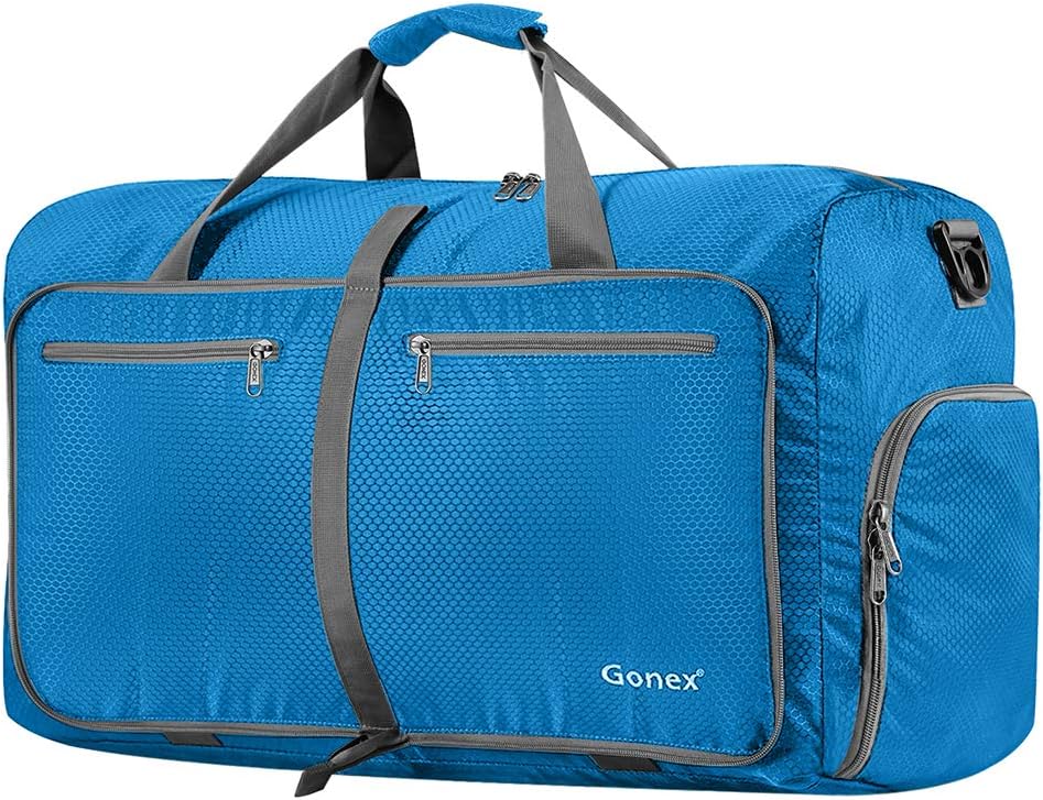Large Foldable Travel Duffle Bag with Shoes Compartment, Packable Lightweight Water Repellent Duffel Bag for Camping Gym Weekender Bag