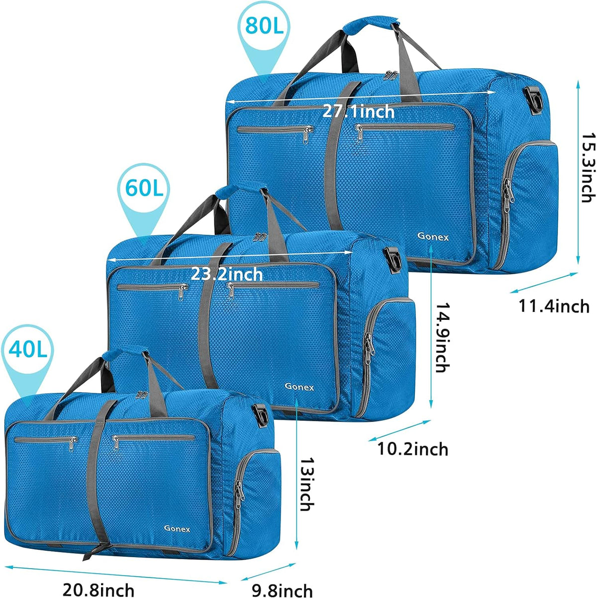 Large Foldable Travel Duffle Bag with Shoes Compartment, Packable Lightweight Water Repellent Duffel Bag for Camping Gym Weekender Bag