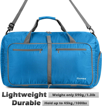 Large Foldable Travel Duffle Bag with Shoes Compartment, Packable Lightweight Water Repellent Duffel Bag for Camping Gym Weekender Bag