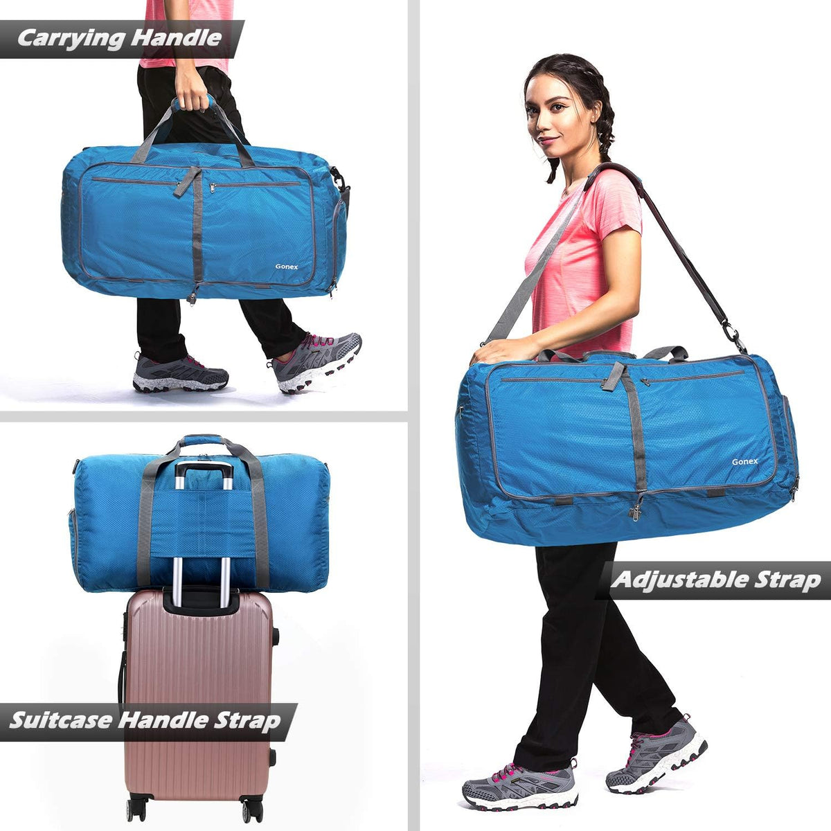 Large Foldable Travel Duffle Bag with Shoes Compartment, Packable Lightweight Water Repellent Duffel Bag for Camping Gym Weekender Bag