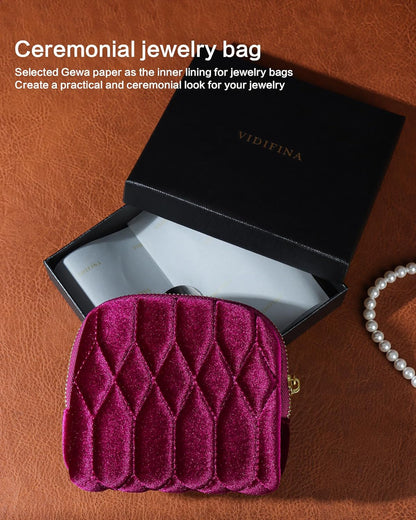 Travel Jewelry Case,Mini Travel Jewelry Bag with Zipper,5-Layer Velvet Organizer Pouch for Bracelet Rings Earrings - Diamond Stitched Velvet Teal Blue
