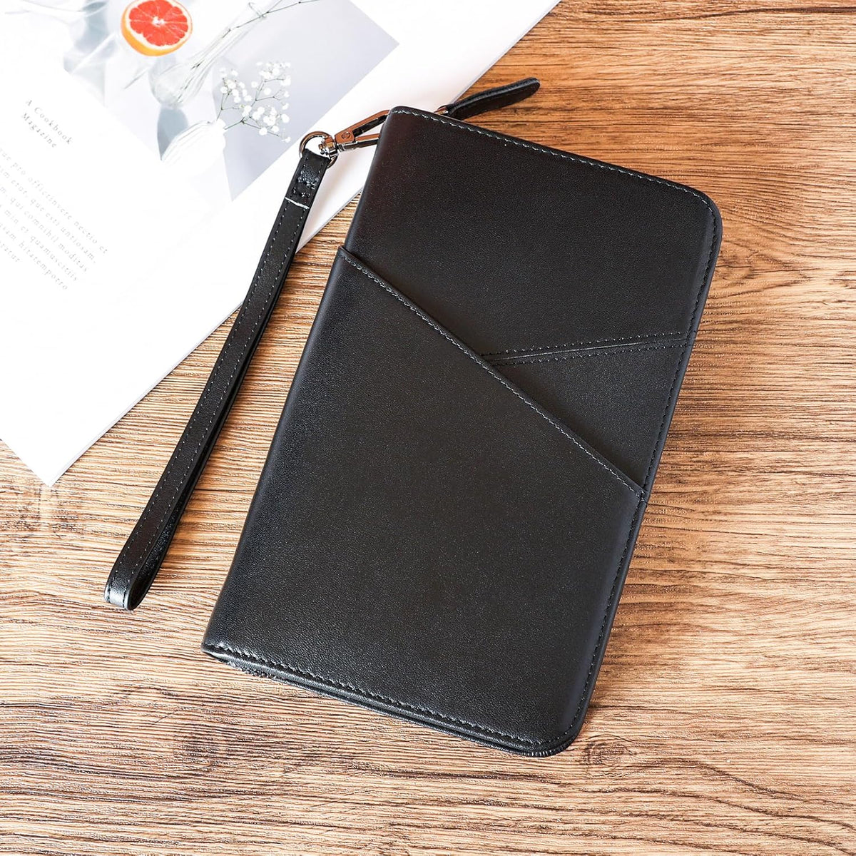 Polare Full Grain Leather Passport Holder With YKK Zipper RFID Blocking Travel Document Organizer Ticket Holder Cover Case Holds 2 Passports (Dark Brown)