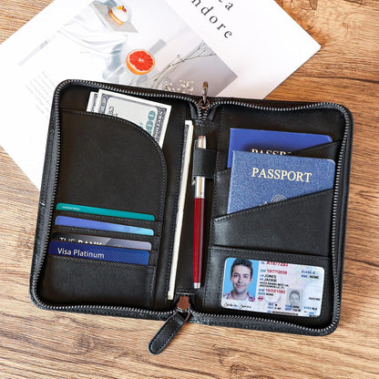 Polare Full Grain Leather Passport Holder With YKK Zipper RFID Blocking Travel Document Organizer Ticket Holder Cover Case Holds 2 Passports (Dark Brown)