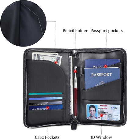 Polare Full Grain Leather Passport Holder With YKK Zipper RFID Blocking Travel Document Organizer Ticket Holder Cover Case Holds 2 Passports (Dark Brown)