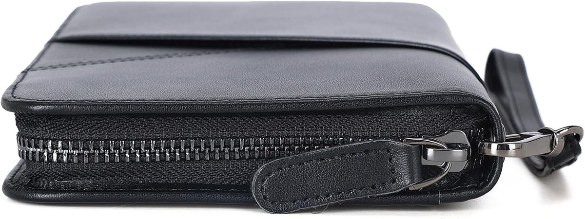 Polare Full Grain Leather Passport Holder With YKK Zipper RFID Blocking Travel Document Organizer Ticket Holder Cover Case Holds 2 Passports (Dark Brown)