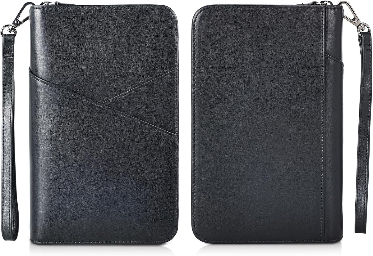 Polare Full Grain Leather Passport Holder With YKK Zipper RFID Blocking Travel Document Organizer Ticket Holder Cover Case Holds 2 Passports (Dark Brown)