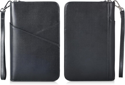 Polare Full Grain Leather Passport Holder With YKK Zipper RFID Blocking Travel Document Organizer Ticket Holder Cover Case Holds 2 Passports (Dark Brown)