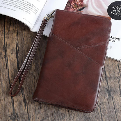 Polare Full Grain Leather Passport Holder With YKK Zipper RFID Blocking Travel Document Organizer Ticket Holder Cover Case Holds 2 Passports (Dark Brown)