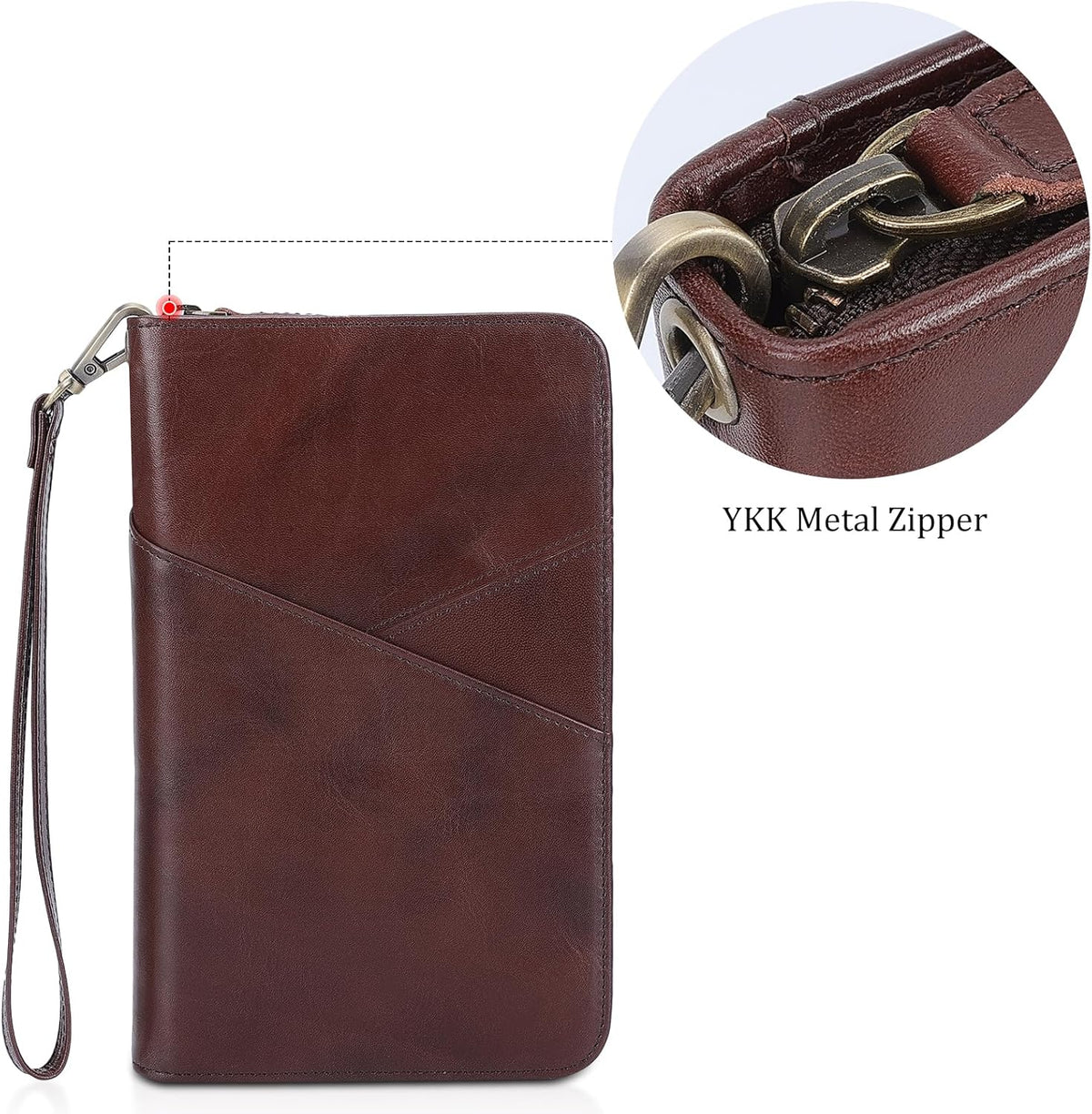 Polare Full Grain Leather Passport Holder With YKK Zipper RFID Blocking Travel Document Organizer Ticket Holder Cover Case Holds 2 Passports (Dark Brown)