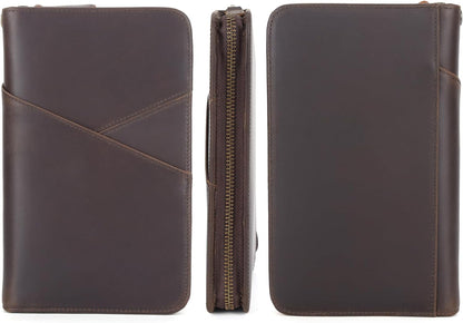 Polare Full Grain Leather Passport Holder With YKK Zipper RFID Blocking Travel Document Organizer Ticket Holder Cover Case Holds 2 Passports (Dark Brown)
