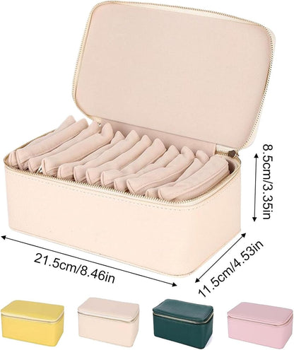 Portable PU Leather Jewelry Organizer Box with 12 Pouches,Familiarn Travel Jewelry Box with Small Pouches,Large Capacity Waterproof Jewelry Storage Case for Necklace, Earring,Bracelet,Ring (Pink)