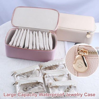 Portable PU Leather Jewelry Organizer Box with 12 Pouches,Familiarn Travel Jewelry Box with Small Pouches,Large Capacity Waterproof Jewelry Storage Case for Necklace, Earring,Bracelet,Ring (Pink)
