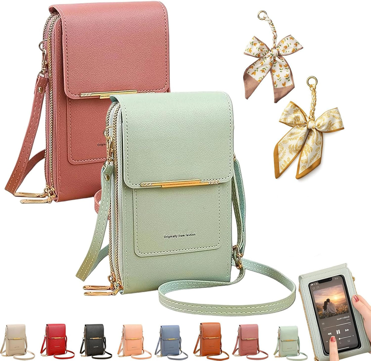 Women's Touch Screen Mobile Phone Messenger Bag, RFID Leather Crossbody Wallet Purse, Anti-Theft Shoulder Strap