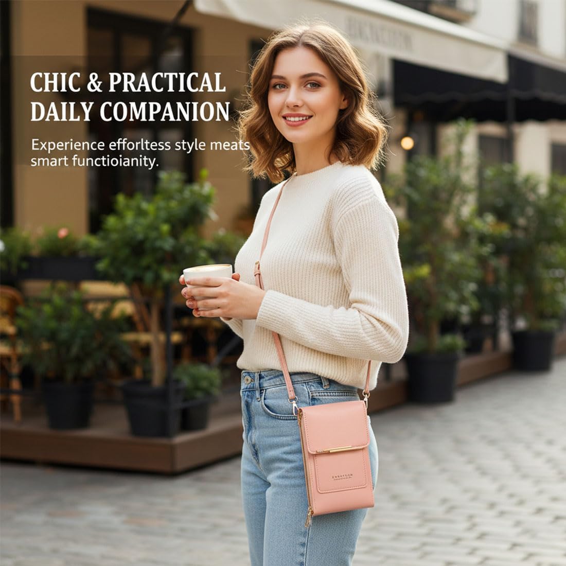 Women's Touch Screen Mobile Phone Messenger Bag, RFID Leather Crossbody Wallet Purse, Anti-Theft Shoulder Strap