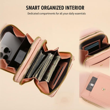 Women's Touch Screen Mobile Phone Messenger Bag, RFID Leather Crossbody Wallet Purse, Anti-Theft Shoulder Strap