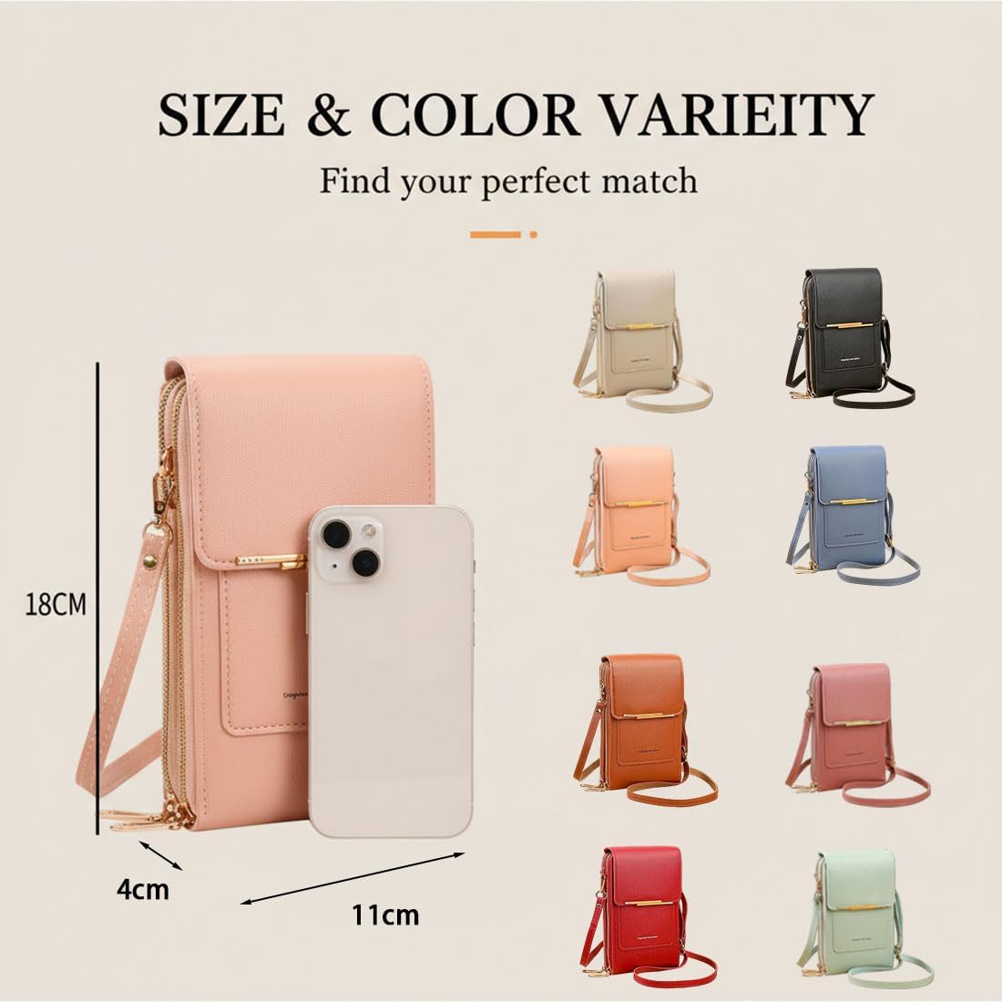 Women's Touch Screen Mobile Phone Messenger Bag, RFID Leather Crossbody Wallet Purse, Anti-Theft Shoulder Strap