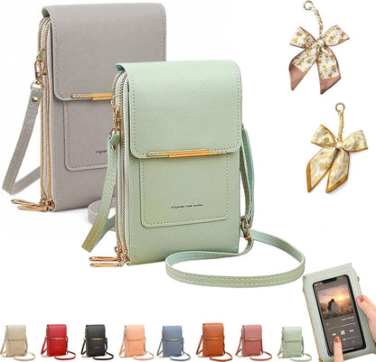 Women's Touch Screen Mobile Phone Messenger Bag, RFID Leather Crossbody Wallet Purse, Anti-Theft Shoulder Strap