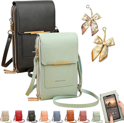 Women's Touch Screen Mobile Phone Messenger Bag, RFID Leather Crossbody Wallet Purse, Anti-Theft Shoulder Strap