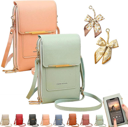 Women's Touch Screen Mobile Phone Messenger Bag, RFID Leather Crossbody Wallet Purse, Anti-Theft Shoulder Strap