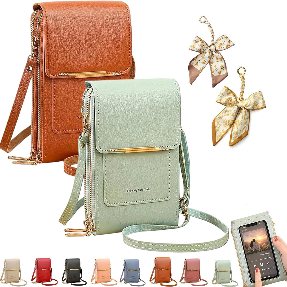 Women's Touch Screen Mobile Phone Messenger Bag, RFID Leather Crossbody Wallet Purse, Anti-Theft Shoulder Strap