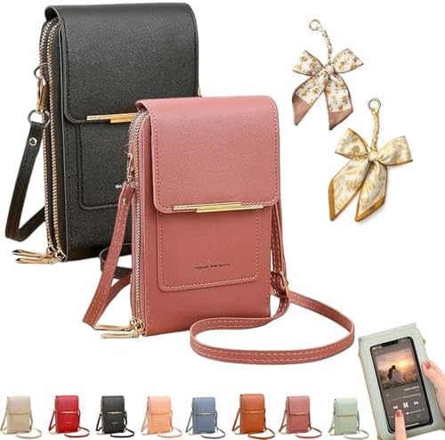 Women's Touch Screen Mobile Phone Messenger Bag, RFID Leather Crossbody Wallet Purse, Anti-Theft Shoulder Strap