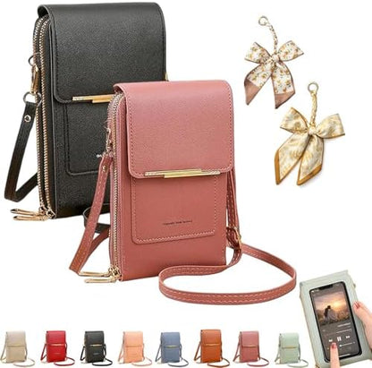 Women's Touch Screen Mobile Phone Messenger Bag, RFID Leather Crossbody Wallet Purse, Anti-Theft Shoulder Strap